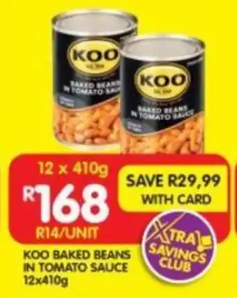Shoprite KOO BAKED BEANS IN TOMATO SAUCE 12x410g offer