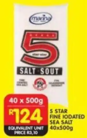 Shoprite 5 STAR FINE IODATED SEA SALT 40x500g offer
