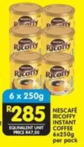 Shoprite NESCAFÉ RICOFFY INSTANT COFFEE 6x250g per pack offer