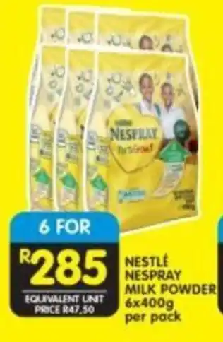 Shoprite NESTLE NESPRAY MILK POWDER 6x400g per pack offer