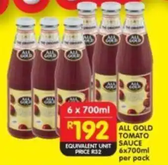 Shoprite ALL GOLD TOMATO SAUCE 6x700ml per pack offer