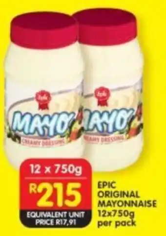 Shoprite EPIC ORIGINAL MAYONNAISE 12x750g per pack offer