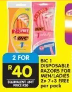 Shoprite BIC 1 DISPOSABLE RAZORS FOR MEN/LADIES 2x 7+3 FREE per pack offer