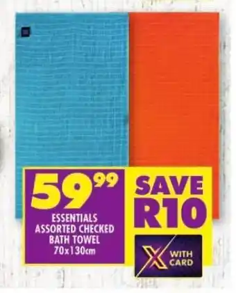 Shoprite ESSENTIALS ASSORTED CHECKED BATH TOWEL 70x130cm offer