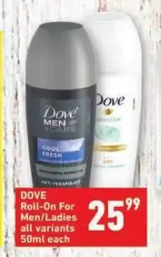 Shoprite DOVE Roll-On For Men/Ladies all variants 50ml each offer