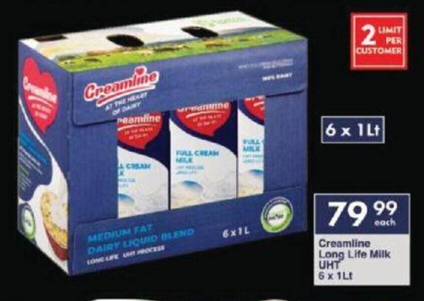 Creamline Long Life Milk UHT 6 x 1Lt offer at President Hyper
