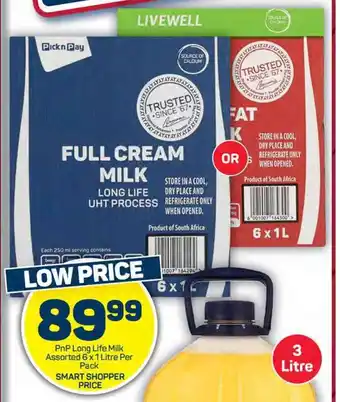 Pick n Pay Hypermarket PnP Long Life Milk Assorted 6x1 Litre Per Pack offer