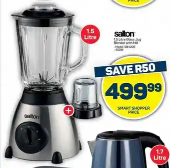 Pick n Pay Hypermarket Salton 1.5 Litre Glass Jug Blender with Mill offer
