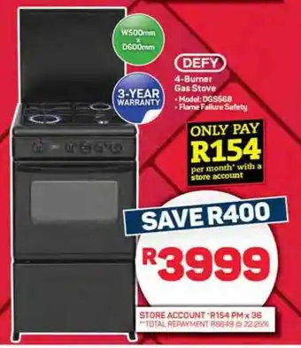 Pick n Pay Hypermarket DEFY 4-Burner Gas Stove offer