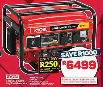 Pick n Pay Hypermarket RYOBI 4-Stroke 3.5KVA Key Start Generator offer