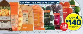 Pick n Pay PnP All Purpose Potatoes 2kg, Tomatoes 1.5kg, Butternut 3kg, Onions 3kg, Beetroot 3kg, Carrots 3kg. Gem Squash 2kg offer