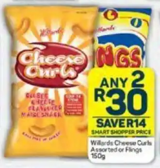Pick n Pay Willards Cheese Curls Assorted or Flings 150g offer