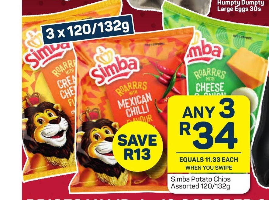 Simba Potato Chips Assorted 120/132g offer at Pick n Pay