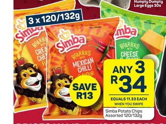 Pick n Pay Simba Potato Chips Assorted 120/132g offer