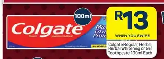 Pick n Pay Colgate Regular, Herbal, Herbal Whitening or Gel Toothpaste 100ml each offer