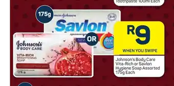 Pick n Pay Johnson's Body Care Vita-Rich or Savlon Hygiene Soap Assorted 175g each offer