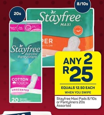 Pick n Pay Stayfree Maxi Pads 8/10s or Pantyliners 20s Assorted offer