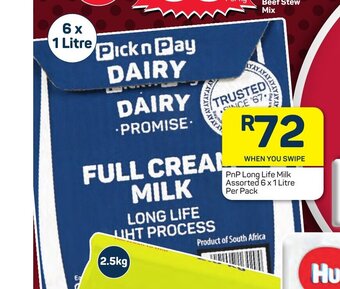 Pick n Pay PnP Long Life Milk Assorted 6 x 1 Litre per pack offer