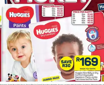 Pick n Pay Huggies Dry Comfort Disposable Nappies or Pants Jumbo Pack Assorted Per Pack offer