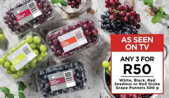 Food Lover's Market White, Black, Red Seedless or Red Glo Grape Punnets 500g offer