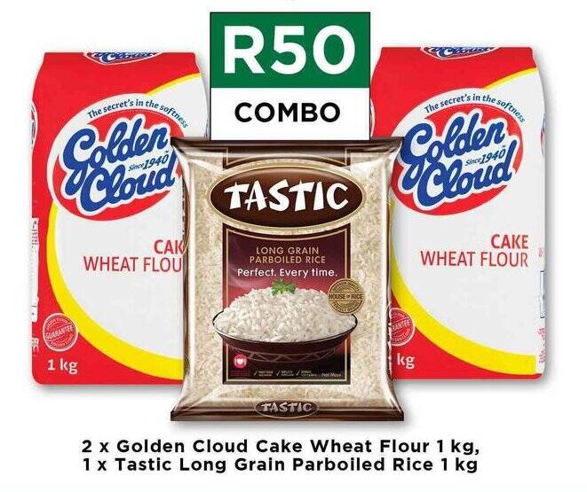 2 x Golden Cloud Cake Wheat Flour 1kg, 1 x Tastic Long Parboiled Rice