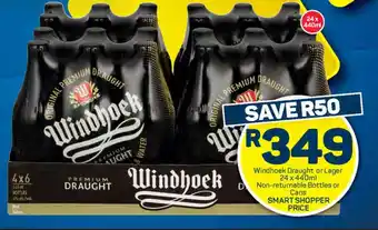Pick n Pay Windhoek Draught or Lager 24x440ml offer