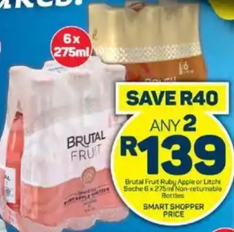 Pick n Pay Brutal Fruit Ruby Apple or Litchi Seche 6x275ml Non-returnable Bottles offer
