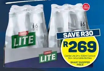 Pick n Pay Liquor Castle Lite 24 x 330ml Cans or Non-returnable Bottles offer