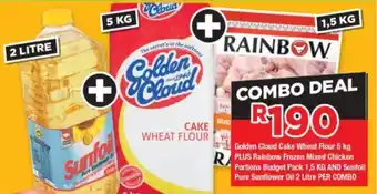 OK Grocer Golden Cloud Cake Wheat Flour 5kg PLUS Rainbow Frozen Mixed Chicken Portions Budget Pack AND Sunfoil Pure Sunflower Oil offer