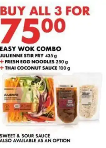 Woolworths EASY WOK COMBO JULIENNE STIR FRY 435g +FRESH EGG NOODLES 250g + THAI COCONUT SAUCE 100g offer
