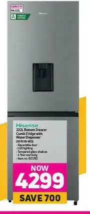 Game Hisense 222L Bottom Freezer Combi Fridge With Water Dispenser H310 BI-WD offer
