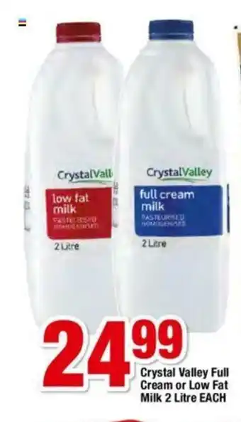 OK Foods Crystal Valley Full Cream or Low Fat Milk 2 Litre each offer