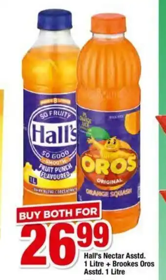 Hall's Nectar Asstd 1 Litre + Brookes Oros Asstd 1 Litre
