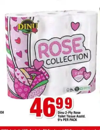 Dinu 2-Ply Rose Toilet Tissue Asstd 9's per pack