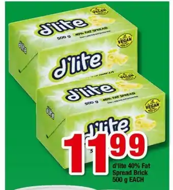 OK Foods d'Lite 40% Fat Spread Brick 500g each offer
