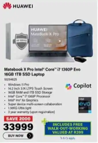 Incredible Connection Matebook X Pro Intel Core i7 1360P Evo 16GB ITB SSD Laptop offer