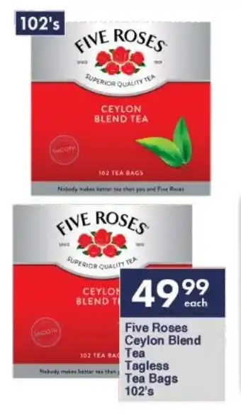 Five Roses Ceylon Blend Tea Tagless Tea Bags 102's