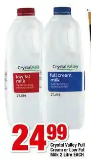 OK Foods Crystal Valley Full Cream Or Low Fat Milk-2L Each offer
