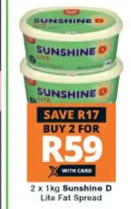 Checkers Sunshine D Lite Fat Spread 2 x 1kg offer