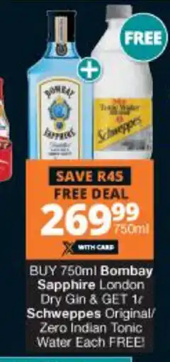Checkers Bombay Sapphire London Dry Gin 750ml offer
