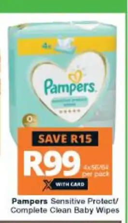 Checkers Pampers Sensitive Protect / Complete Clean baby Wipes offer