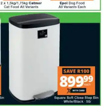 Checkers Square Soft Close Step Bin White/Black 50L offer