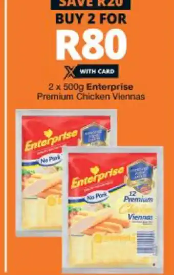 Checkers Hyper Enterprise Premium Chicken Viennas 2 x 500g offer
