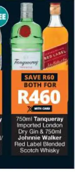 Tanqueray Imported London Dry Gin 750ml & Johnnie Walker Red Label Blended Scotch Whisky 750ml
