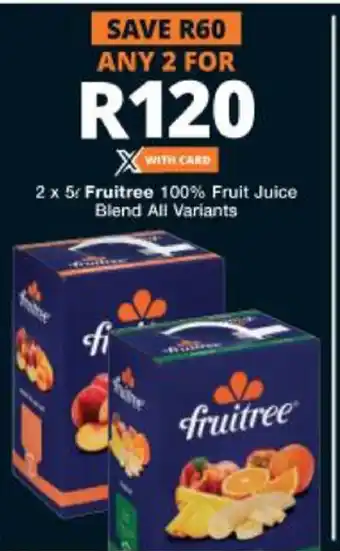 Checkers Hyper Fruitree 100% Fruit Juice Blend All Variants 2 x 5L offer