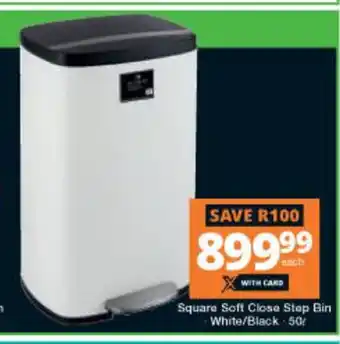 Checkers Hyper Square Soft Close Step Bin White/Black 50L offer