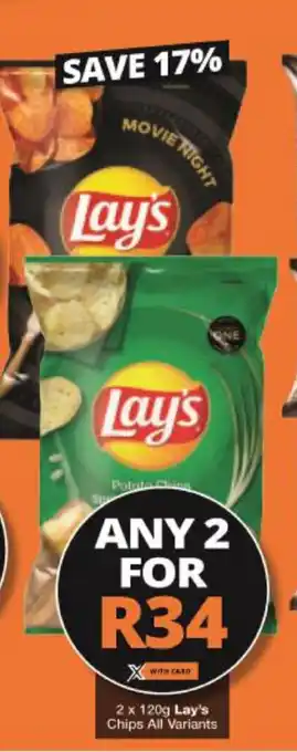 Checkers Lay's Chips All Variants 2 x 120g offer