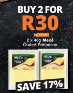 Checkers Meze Grated Parmesan Cheese 2 x 40g offer
