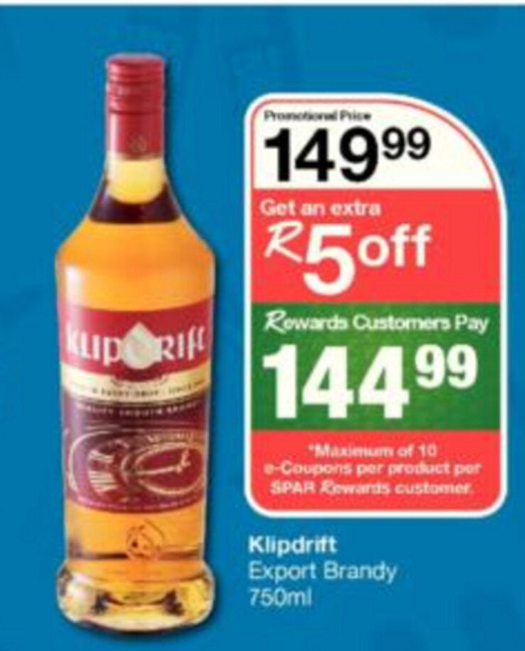 Klipdrift Export Brandy 750ml offer at Spar Tops