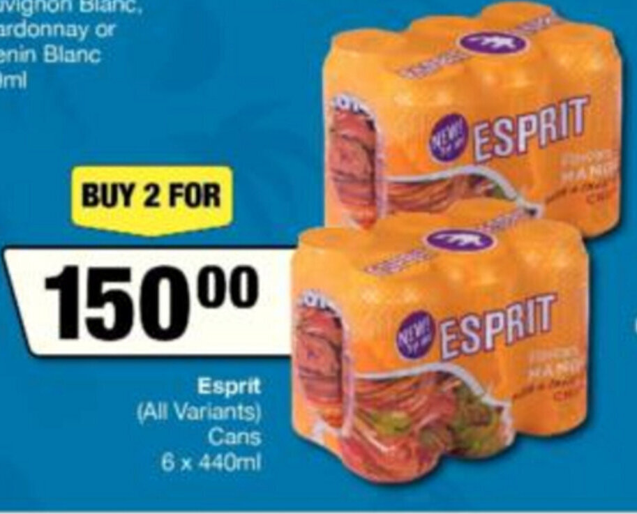Esprit (All Variants) Cans 6x440ml offer at Spar Tops